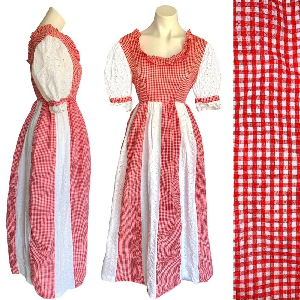 c h e c k :: Vintage Gingham Eyelet Voluminous Milkmaid Peasant Bavarian Dress